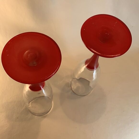 Vintage Matte Red Stemmed Champagne Cocktail Toast Long Stemmed Glasses Set 2 - Picture 4 of 4
